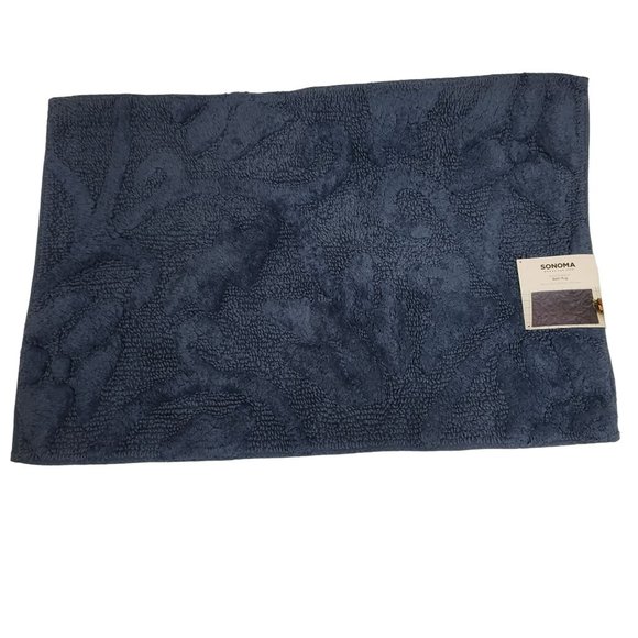 Sonoma Goods For Life Quinn Collection Bath Rug Navy Blue Paisley Inlay Pattern - Picture 1 of 15